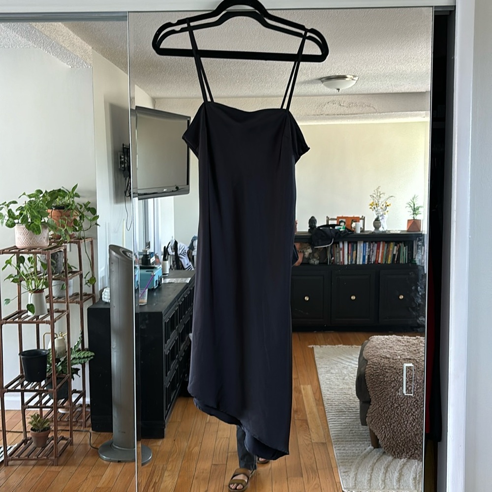 Light satin asymmetric hem slip dress